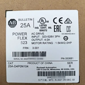 Allen-Bradley 25A-D4P0N104 PowerFlex 523 AC Drive 25AD4P0N104 - Imagen 1 de 5