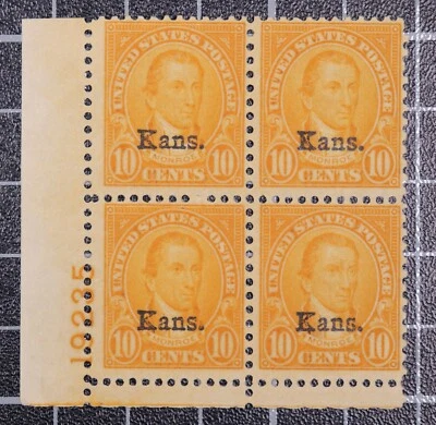 Scott 668 - 10 Cents Monroe OG MH Plate Block Of 4 Kansas LL 19235 SCV - $375.00 - Image 1 of 2