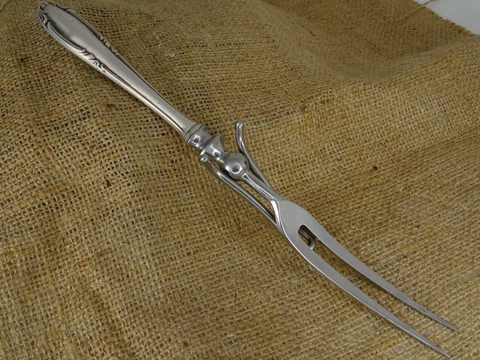 MEAT CARVING SERVING FORK STERLING SILVER HANDLE FREE FULLY MARKED VINTAGE Cover