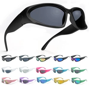 Wrap Around Fashion Sunglasses for Women Men Trendy Futuristic Oval Sun Glasses - Picture 1 of 31