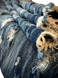 Tela de mezclilla triturada tela rasgada restos de algodón denim remake bolsa bolsa hágalo usted mismo denim - Imagen 1 de 7