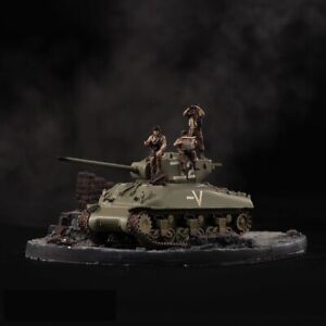 1/72 WWII US 3Pcs Soldiers &Tank&Platform Scene Props Figure For Car Vehicle