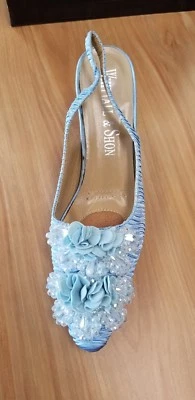 Whittall & Shon Embellished Light Blue Sling Back Strap Heels Sz 8.5 - Image 1 of 4