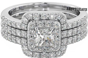 New 3 PIECES Ladies Round Cut Dazzling Cubic Zirconia Ring SET- Post From UK - Picture 1 of 4