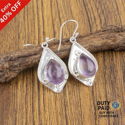 New Year Deal纯银梨天然氨黄水晶订婚母亲耳环 — 第 1/4 张图片