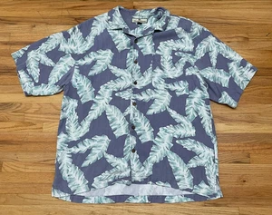 Camisa Tommy Bahama Para Hombre L Azul Abotonada 00% Seda Hoja Playa Boho Tópica - Imagen 1 de 8