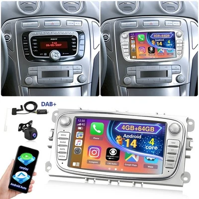 DAB+ Carplay Autoradio Für Ford Mondeo MK4 2008-2011 Android 14 GPS 4G+64GB Kam+ - Bild 1 von 4