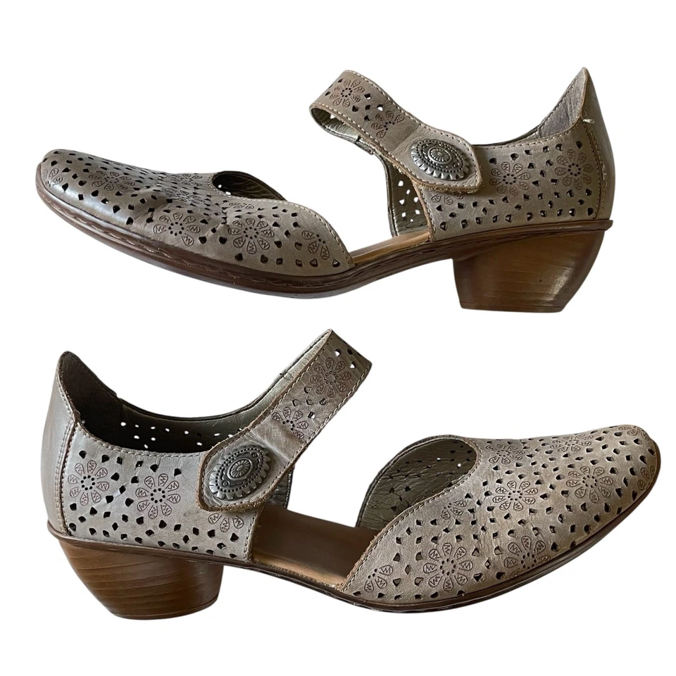 Zapatos de salón para mujer Rieker talla 9,5/41 Mirjam beige cuero perforado Mary Jane Foto 1 de 4