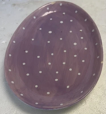 Studio 33 Ceramic Decorative Easter Egg Shaped Plate Purple Spotted 9 1/4" wChip - Image 1 of 4