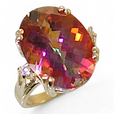 Anillo de mujer Twilight Fire Topacio con 2 detalles, oro de 10 KY o 14 KY, R269 Foto 1 de 4