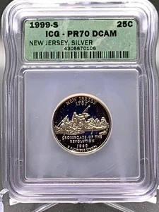 1999-S New Jersey 90% Silver Proof State Quarter ICG PR70 DCAM Free Shipping - Picture 1 of 7