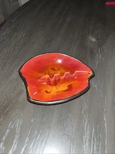 VTG California Pottery Footed Ashtray MCM Orange USA 2942 Faux Wood Underside - Picture 1 of 4