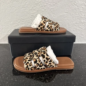 Sandalias Bernardo para mujer domadora de becerro EE. UU. 7M cuero marrón crema con estampado de leopardo - Imagen 1 de 14