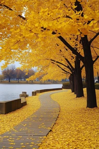 Leinwandbild Der gelbe Weg der Bäume Wandbild Poster Druck - Bild 1 von 22