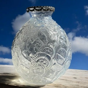 Vintage SARS France Art Nouveau Glass Opalescent Vase Ormolu Metal Frame Marked - Picture 1 of 17