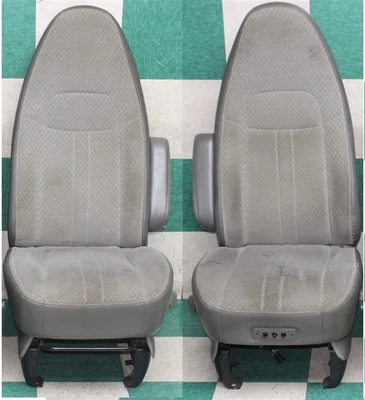 14' EXPRESS VAN *STAINS* Gray Vinyl Cloth Power Manual Front Bucket Seats Pair - Image 1 of 4