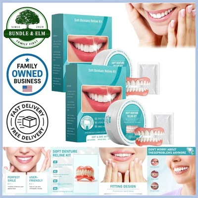 Juego de 2 piezas de dentaduras postizas de silicona con ajuste natural superior inferior Foto 1 de 4