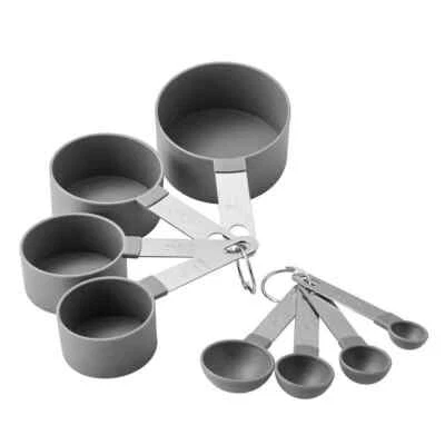 8pcs Measuring Cups and Spoons Set with Stainless Steel Handles Baking Kitchen - Image 1 of 4