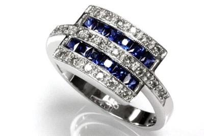 0.85 ctw Natural Blue Sapphire & Diamond 14k White Gold Channel Engagement Ring - Image 1 of 2