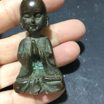 Art Vintage Chinese Bronze Buddha Blessing Monk Statue Figure Table Decoration - Image 1 of 4