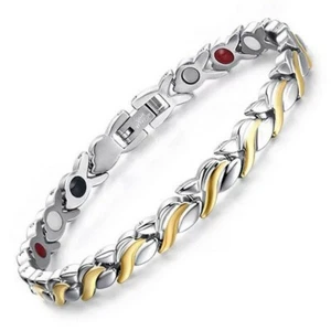 Womens Gold Silver Polished  Magnetic Therapy Bracelet Energy Healing Arthritis - Picture 1 of 11