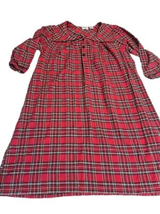 VTG Fashion Bug Christmas Nightgown Sz 18/20W Flannel Floral Plaid Cozy Bean - Picture 1 of 17