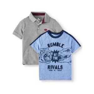 365 Kids from Garanimals Boys Animal Print 2pk Blue-Gray Polo/Graphic T-Shirt 5 - Picture 1 of 1