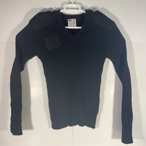 Rothco Military 100% Wool Sweater Mens Sz 42 Black V Neck Ribbed Knit Commando - Picture 1 of 6