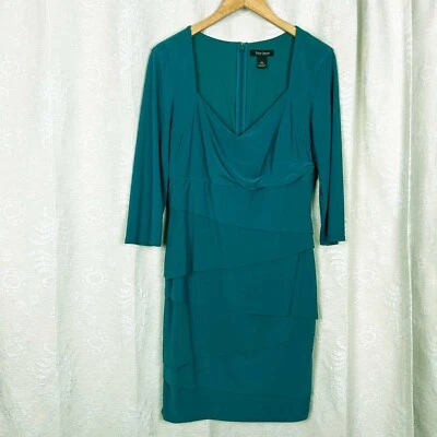 White House Black Market tiered bodycon cocktail dress teal 14 stretch jersey - Image 1 of 4
