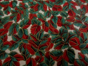 Cotton Fabric Windsor Collection Hoffman Red Green Leaves Gold Accent BTY x 44 - Picture 1 of 7