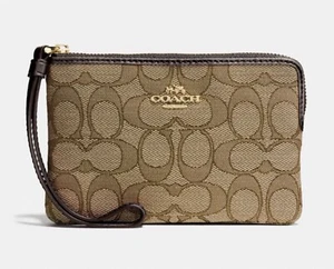 Neu mit Etikett Coach Outline Signature Eckreißverschluss Kalbsleder F58033 khaki/braun - Bild 1 von 1