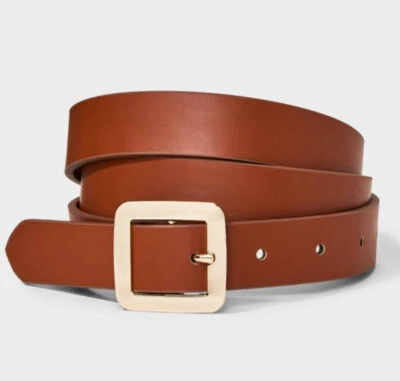 A New Day Belt Women's XL Brown Faux Leather Chunky Center Bar Gold Buckle New - Image 1 of 3