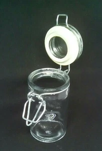 Glass Jar Airtight Tall w/ metal hinged 3 inch tall - Picture 1 of 3
