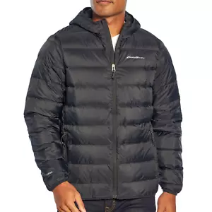 Eddie Bauer Coat Packable Down Hooded Puffer Microlight Jacket Men's XXL Black - Picture 1 of 6
