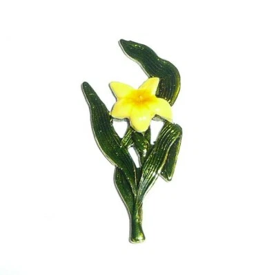 Bonita flor amarilla metal coser botón 1/2x1" flor amarilla con planta verde Foto 1 de 4