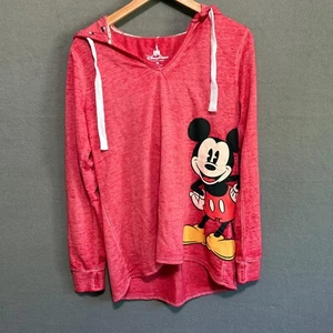 Disney Parks Mickey Mouse V-Neck Hoodie Women's Size Medium Red Lined Hood - Picture 1 of 11