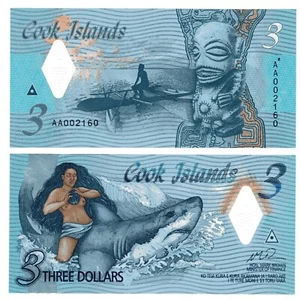 COOK ISLAND P-11 3 Dollari 2021 UNC Squalo Polimero Serie Bassa - Foto 1 di 1