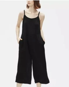 NWT Eileen Fisher Lofty Gauze Cami Jumpsuit in Black Size Large - Picture 1 of 14