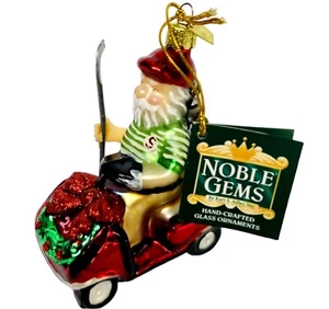 Kurt S. Adler Santa Claus on vacation in a Golf cart Glass Ornament Noble Gems - Picture 1 of 16