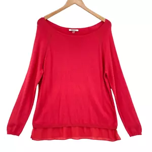 DKNY Sweater Women Large Coral Color Knit Cotton Long Sleeve Scoop Neck Pullover - Picture 1 of 17