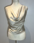 NWT Le Lis Sleeveless Taupe Back Tie Cowl Neck Satin Champagne Shirt Top Small