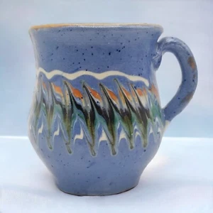 Stoneware Pottery Mug SIGNED Native American SIGNED Blue Drip Glaze Vintage - Picture 1 of 11