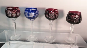 4-COPAS DE VINO BOHEMIAS CORTE A CRISTAL TRANSPARENTE,8-8.1/4" t - Imagen 1 de 10