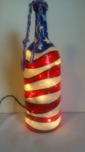 American Flag Bottle Lamp Hand Painted Lighted Stained Glass look - Picture 1 of 5