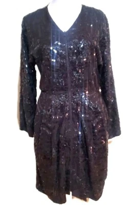 Theory 100% silk black sequined embellished exposed zip Evening mini dress 4 - Image 1 of 4
