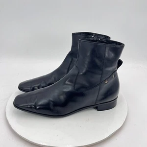 Talbots Women Size 8B Black Leather Side Zip Square Toe Low Heel Ankle Boot - Picture 1 of 13