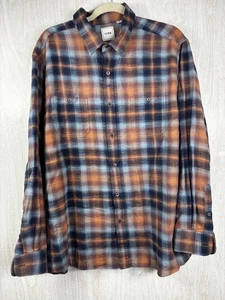 ROWM XL Plaid Flannel Shirt Orange Blue NWOT 90s Grunge Y2K Streetwear Casual - Picture 1 of 9