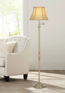 Montebello Vintage Floor Lamp 60" Tall Antique Brass Swing Arm for Living Room - Picture 1 of 7