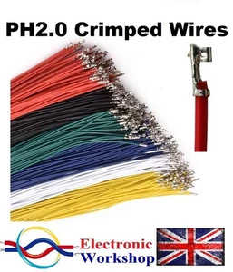 PH2.0mm Crimped Wires 10 Pack JST PH Pro-Crimp Red Black Yellow White UK SELLER - Picture 1 of 11