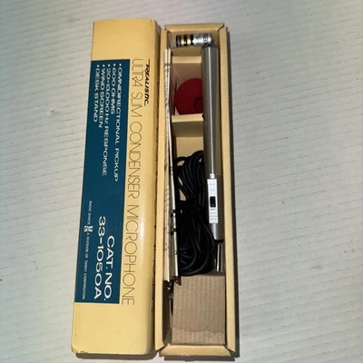Vtg Realistic Ultra Slim Condenser Mic : Complete In Box W/ Directions: 33-1050A - Image 1 of 2